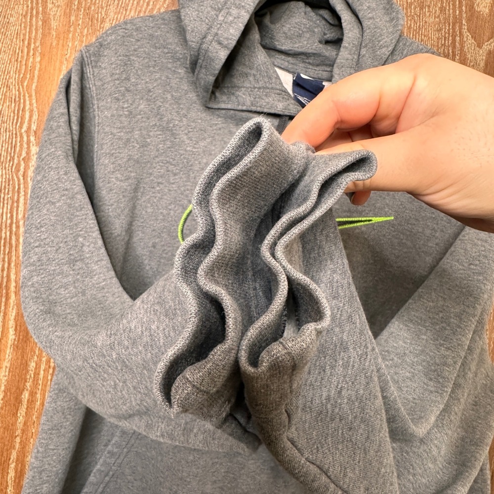 Nike Mens XL Hoodie Gray Neon Green Embroidered Swoosh Pullover Sweatshirt - Picture 5 of 12